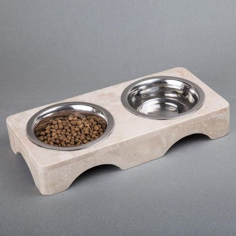 Creative Home 1 Pint Natural Champagne Marble Double Diner Pet Food & Water Bowl Set in Saudi Arabia