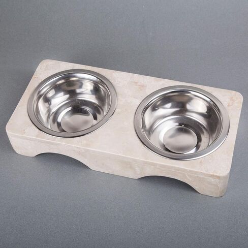 Creative Home 1 Pint Natural Champagne Marble Double Diner Pet Food & Water Bowl Set in Saudi Arabia