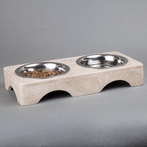 Creative Home 1 Pint Natural Champagne Marble Double Diner Pet Food & Water Bowl Set in Saudi Arabia
