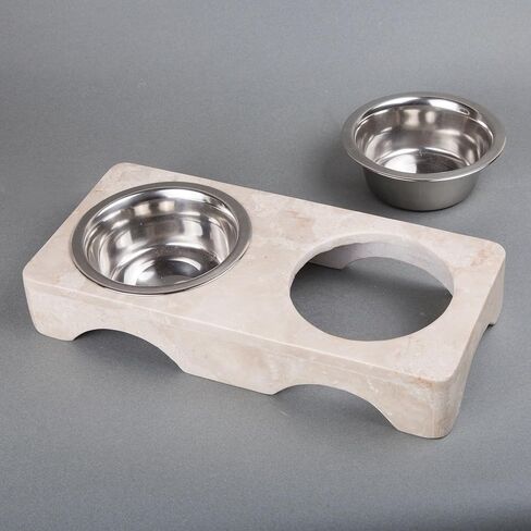 Creative Home 1 Pint Natural Champagne Marble Double Diner Pet Food & Water Bowl Set in Saudi Arabia