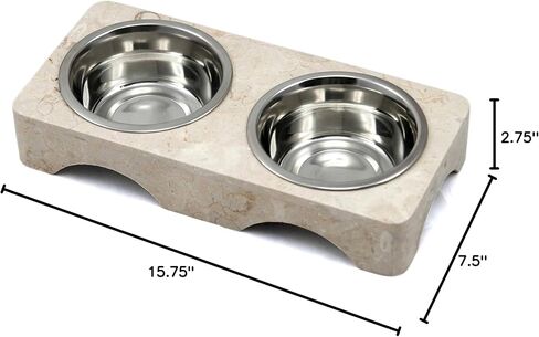 Creative Home 1 Pint Natural Champagne Marble Double Diner Pet Food & Water Bowl Set in Saudi Arabia