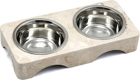 Creative Home 1 Pint Natural Champagne Marble Double Diner Pet Food & Water Bowl Set in Saudi Arabia