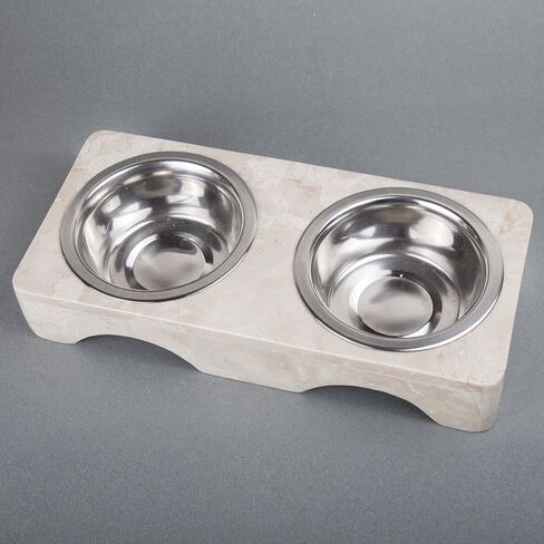 Creative Home 1 Pint Natural Champagne Marble Double Diner Pet Food & Water Bowl Set in Saudi Arabia