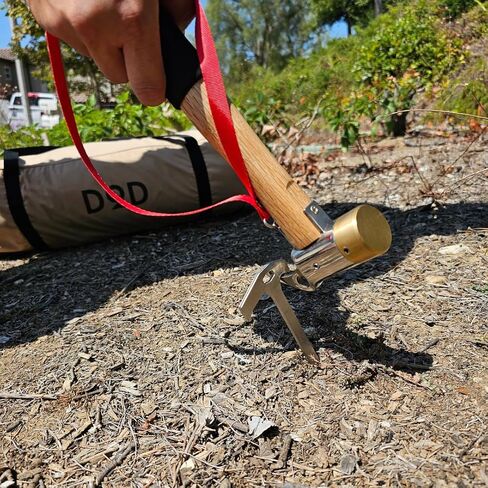 Heavy Duty Tent Stake Hammer & Puller Steel Head & Solid Wood Handle with Cushion Grip - Safety Strap, Copper in Saudi Arabia