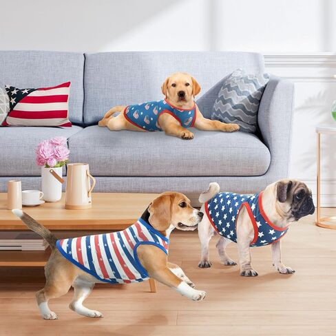 Vehomy 3pack 4th of July الكلب قميص الملابس العلم الأمريكي الكلب أكمام قميص النجوم والمشارب جرو تانك الأعلى يوم الاستقلال الوطني الكلب سترة قميص الزي زي للكلاب المتوسطة الصغيرة القطط S in Kuwait
