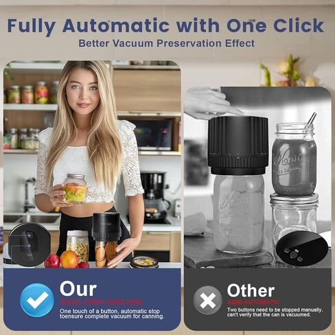 وعاء تفريغ الهواء من ميسون - مجموعة سدادة مكنسة كهربائية من ميسون مع أغطية ماسون واسعة ومنتظمة للفم، سدادة تفريغ للبرطمانات لتعليب الجرار، آلة إغلاق بالتفريغ لتخزين الطعام. (أسود) in Kuwait