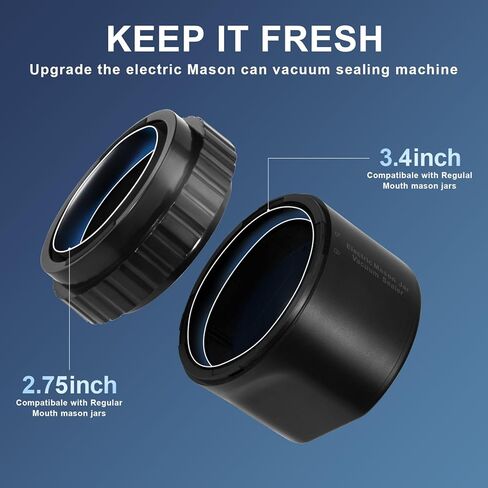 وعاء تفريغ الهواء من ميسون - مجموعة سدادة مكنسة كهربائية من ميسون مع أغطية ماسون واسعة ومنتظمة للفم، سدادة تفريغ للبرطمانات لتعليب الجرار، آلة إغلاق بالتفريغ لتخزين الطعام. (أسود) in Kuwait