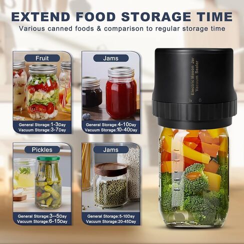 وعاء تفريغ الهواء من ميسون - مجموعة سدادة مكنسة كهربائية من ميسون مع أغطية ماسون واسعة ومنتظمة للفم، سدادة تفريغ للبرطمانات لتعليب الجرار، آلة إغلاق بالتفريغ لتخزين الطعام. (أسود) in Kuwait