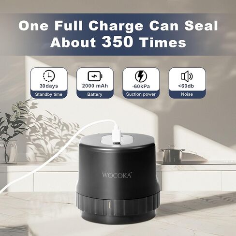 وعاء تفريغ الهواء من ميسون - مجموعة سدادة مكنسة كهربائية من ميسون مع أغطية ماسون واسعة ومنتظمة للفم، سدادة تفريغ للبرطمانات لتعليب الجرار، آلة إغلاق بالتفريغ لتخزين الطعام. (أسود) in Kuwait