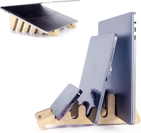 حامل كمبيوتر محمول عمودي بتصميم 5 في 1، حامل كمبيوتر محمول خشبي ومنظم كمبيوتر محمول لحامل الكمبيوتر المكتبي للتبريد، حامل محمول مريح متوافق مع جهاز MacBook iPad in Saudi Arabia