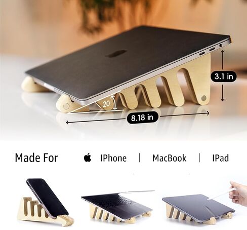 حامل كمبيوتر محمول عمودي بتصميم 5 في 1، حامل كمبيوتر محمول خشبي ومنظم كمبيوتر محمول لحامل الكمبيوتر المكتبي للتبريد، حامل محمول مريح متوافق مع جهاز MacBook iPad in Saudi Arabia