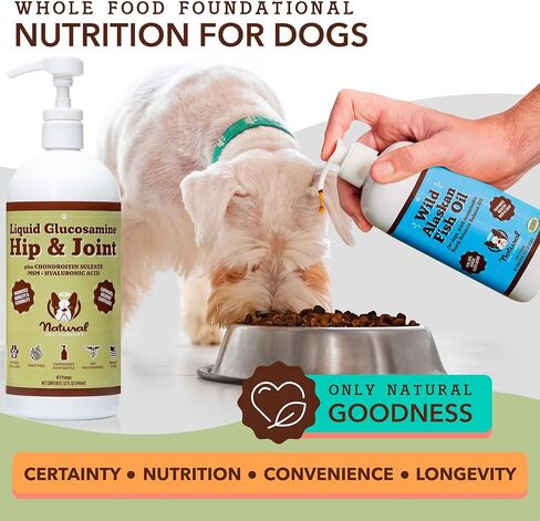 Natural Dog Company Healthy Joints, Skin and Coat Bundle for Dogs, Includes (1) 16 oz Bottle Skin and Coat Oil, (1) 16 oz Bottle Liquid Glucosamine, Food Topper, Dog's Fish Oil Supplement in Saudi Arabia