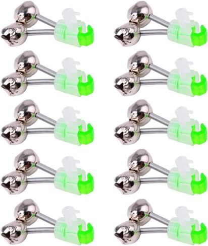 10 PCS Silver Fishing Rod Bells Double Bell 1.89 Inch Green Galvanized Fish Bite Alarm Portable Reusable Bite Indicator for Night Fishing Bite Indicators in Saudi Arabia