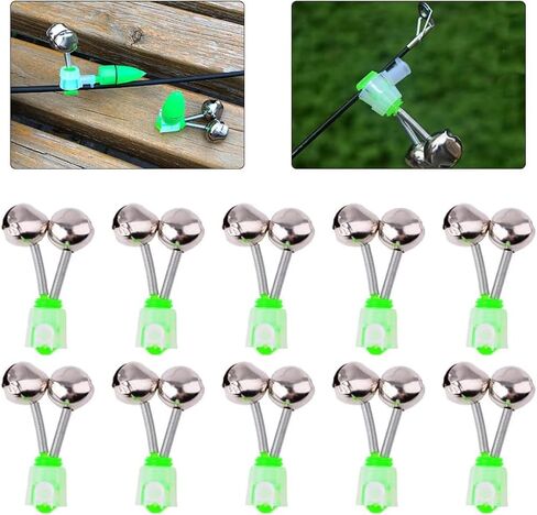 10 PCS Silver Fishing Rod Bells Double Bell 1.89 Inch Green Galvanized Fish Bite Alarm Portable Reusable Bite Indicator for Night Fishing Bite Indicators in Saudi Arabia