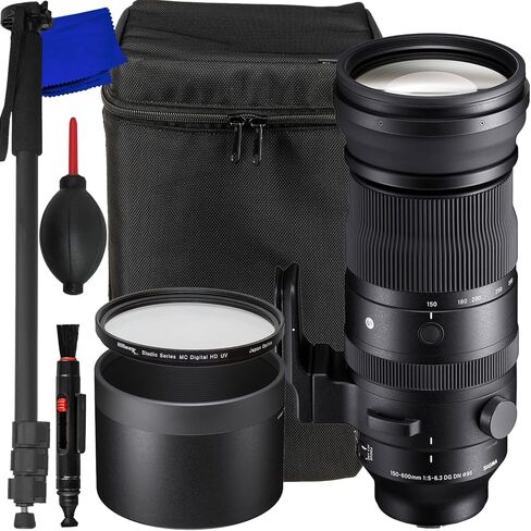 Sigma 150-600mm f/5-6.3 DG DN OS Sports Lens for Sony E + Protective Multi-Coated UV Filter, Professional 72" Monopod with Quick Release, Manufacturer’s Accessories & More (12pc Bundle) in Saudi Arabia