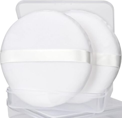 Large Loose Powder Puff, 4.13 Inch Powder Puff for Body Powder, Ultra Soft Velour Body Puff with Ribbon, 2pcs, White, Round in Saudi Arabia