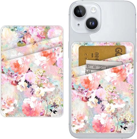 Leather Phone Card Holder Phone Wallet, Stick Back Phone Wallet Sticker Stylish Phone Case Credit Card Holder, Suitable for iPhone, Samsung, Android and Most Smart Phones.Pink Flowers in Kuwait