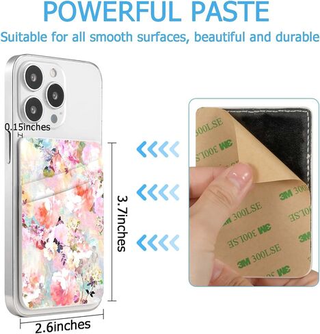 Leather Phone Card Holder Phone Wallet, Stick Back Phone Wallet Sticker Stylish Phone Case Credit Card Holder, Suitable for iPhone, Samsung, Android and Most Smart Phones.Pink Flowers in Kuwait
