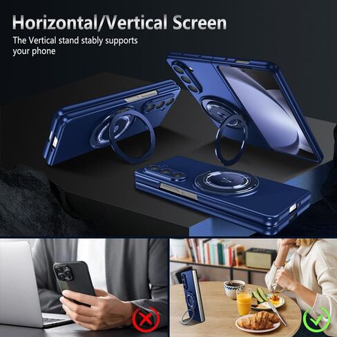 Compatible with Samsung Galaxy Z Fold 5,Magnetic Stand Ring Holder Shockproof Slim Cell Cover Protective,Phone Cover Case for Samsung Galaxy Z Fold 5 (Blue) in Saudi Arabia