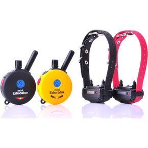 Educator 1/2 Mile Dog Training Collar with Two Remote Transmitters, Safe Humane Vibration, Tone Stimulation, Waterproof, Odorproof Biothane Collar, Night Light, Rechargeable, 1 Dog, Yellow and Black
