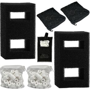 2 Set Three-Stage Filtration Tank Filter Compatible with Fluval SPEC, EVO and Flex Desktop Aquarium Series, Includes 2 Carbon Filter Refills, 2 Foam Filter, 2 Ceramic Rings & 1 Filter Cord