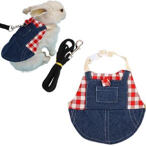 Rabbit Harness and Leash,Small Animal Clothes for Rabbit Guinea Pig, Bunny Plaid Harness Leash Guinea Pig Clothes for Kitten and Other Small Animals (Grey,L)