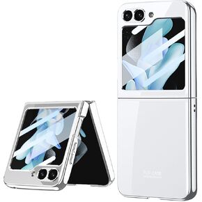 DEMCERT for Samsung Galaxy Z Flip 6 Case with Separate Tempered Film, Plated PC Crystal Cover, Ultra-Thin Transparent Folding Screen Samsung Flip 6 Protective Cover (Clear P)