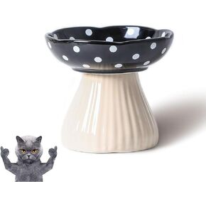 Mushroom Cat Bowl,Whisker Fatigue Cat Bowl,Cute Cat Bowls,Elevated Cat Food Bowl, Lead & Cadmium Free Ceramic Cat Bowls for Food and Water. (Red+Yellow)