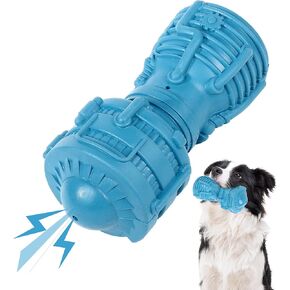 PrimePets Dog Chew Toy, Squeaky Dog Toy for Large Medium Dogs, Blue Rubber Enrichment Toy for Interactive Play, Teeth Cleaning, Milk Flavored Dental Chew Toy