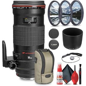 Canon EF 180mm f/3.5L Macro USM Lens +3 Piece Filter kit + Cleaning Kit + Lens Cap Keeper (Renewed)