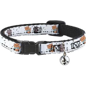 Disney Cat Collar, Breakaway Collar with Bell, Aristocats Toulouse and Berlioz Piano Pose and Musical Notes, 8.5 to 12 Inches 0.5 Inch Wide