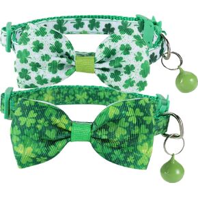 BoomBone 2 Pack Shamrock Cat Collar,Puppy Collar with Bell