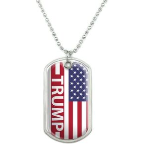 GRAPHICS & MORE President Trump American Flag Military Dog Tag Pendant Necklace with Chain