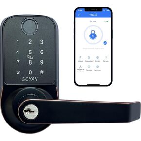 Smart Door Lock, Scyan X1, 5 in 1 Fingerprint Biometric Door Lock, Touchscreen Keypad Door Lock, Key Fob, Auto Locking, for Office, Home, Airbnb, Rental House (Brush Nickel)