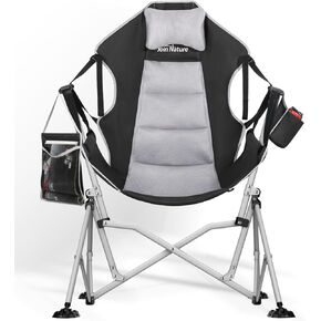 Hammock Camping Chair for Campsite, Lawn, Backyard, Patio, Folding Swing Chair with Adjustable Backrest, Lumbar Support & 3D Mesh Padded Headrest, Easy-Fold Design, Support 400LBS (Black)