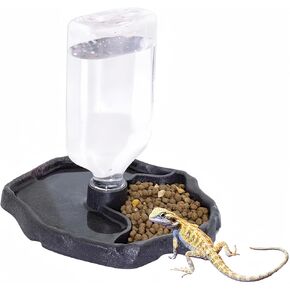 17oz 2 in 1 Terrarium Tank Reptile Food Feeders Bowl, Water Feeder Automatic Water Dispenser Waterer Feeding Accessories, for Geckos Lizards Turtle Bearded Dragons (Lake Blue)