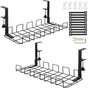 Under Desk Cable Management Tray - 15.75in Cable Management Under Desk Tray No Drilling Required Sturdy Durable Extended Thickened Design Wire Management