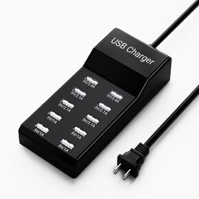 USB Charging Station 50w10A 10-Port USB Charger, Multiport USB Charger Station Hub, Compatible with iPhone, Galaxy, iPad Tablet, and Other USB Charging Devices, White, YC-A10