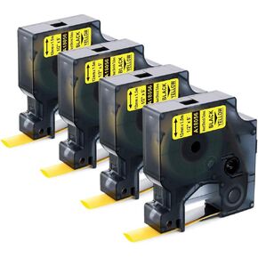 Compatible Labels Tape Replacement for DYMO 18056 Heat Shrink Tube Label for DYMO Rhino 4200, 5200, 5000, 6000 Industrial Label Maker, Black on Yellow, 1/2" x 4.9', 4-Pack