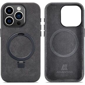 Alcantara Case for Apple iPhone 15 Series, Handmade Fully-Wrapped Synthetic Suede Cover, Magnetic Holder Ring Compatible with Magsafe Wireless Charging (Black, iPhone15 Pro Max)