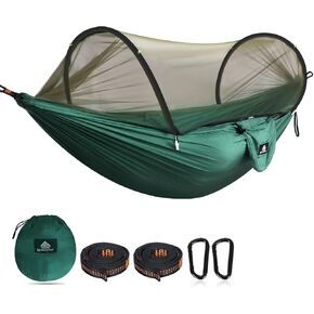 Ultra-Light Travel Camping Hammock Pop-up Net Hammock 300kg Load Capacity,Breathable,Quick-Drying Parachute Nylon 2 Premium Carabiners,2 Tree Slings Included for Outdoor Backpacking Hiking
