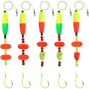 5pcs Catfish Float Rigs, Catfish Rattles with 6/0 Circle Hook Catfishing Tackle Fishing Bobbers Lures Chunky Rigs Peg Floats for Bank & River Saltwater Fishing Equipment