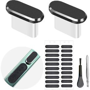 Phone Speaker Dustproof Stickers Protector, Mesh Speaker Anti Dust Adhesive Cover, Included Anti Dust Plug, Phone Port Cleaning Brush and Tweezer Compatible with iPhone 13, 12 Pro Max, 11 (Black) in Kuwait