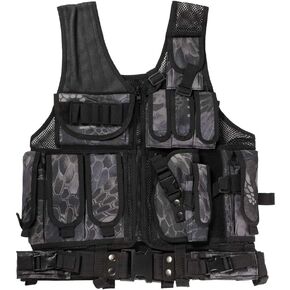 Tactical MOLLE Game Vest Adjustable Training Vest Detachable for Hunting Mountaineering Outdoors (Python Black)