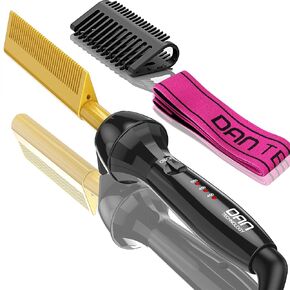 Dan Technology electric hot comb，Dual voltage ceramic hot comb,travel size pink hot comb,500℉ High heat hot comb hair straightener,Adjustable temperature hot comb electric for wigs,60 min Shut Off Press Comb…