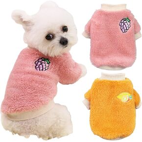 2PCS Small Medium Dog Winter Clothes Fleece Turtleneck Jumpsuit Cute Fruit Print Cat Outfit for Chihuahua Yorkie Teddy (S-XL) (Pink-Orange, Small)