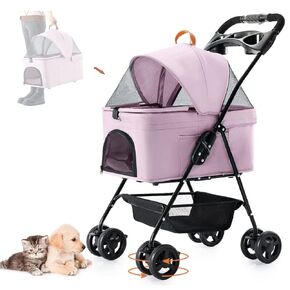 3-in-1 Pet Stroller for Small Dogs and Cats, Folding Lightweight Dog Stroller with Detachable Carrier Portable Cat Puppy Jogging Stroller with Cup Holder and Storage Basket, 4 Wheels