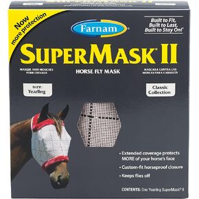 SuperMask II Fly Mask Without Ears for Average Size Horses, Full Face Coverage and Eye Protection from Insect Pests, Structured Classic Styling Mesh with Plush Trim, Horse Size in Kuwait