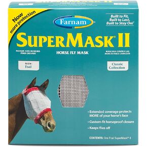SuperMask II Fly Mask Without Ears for Average Size Horses, Full Face Coverage and Eye Protection from Insect Pests, Structured Classic Styling Mesh with Plush Trim, Horse Size