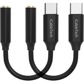 USB C Headphone Adapter, 2 Pack Pixel 2 Headphone Adapter USB-C to Headphone Jack Adapter 3.5mm Audio Hi-Res with DAC Compatible with Google Pixel 2 XL / 3 XL, Sony XZ2, Black